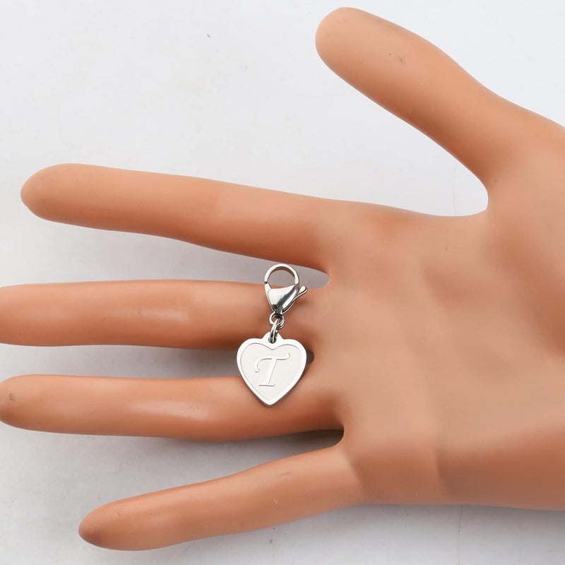 FAADBUK Initial Letter A-Z Alphabet Heart Charms for Jewelry Bracelet Keychain Necklace Initial Stainless steel Clasp Clip on Charm - Image 3